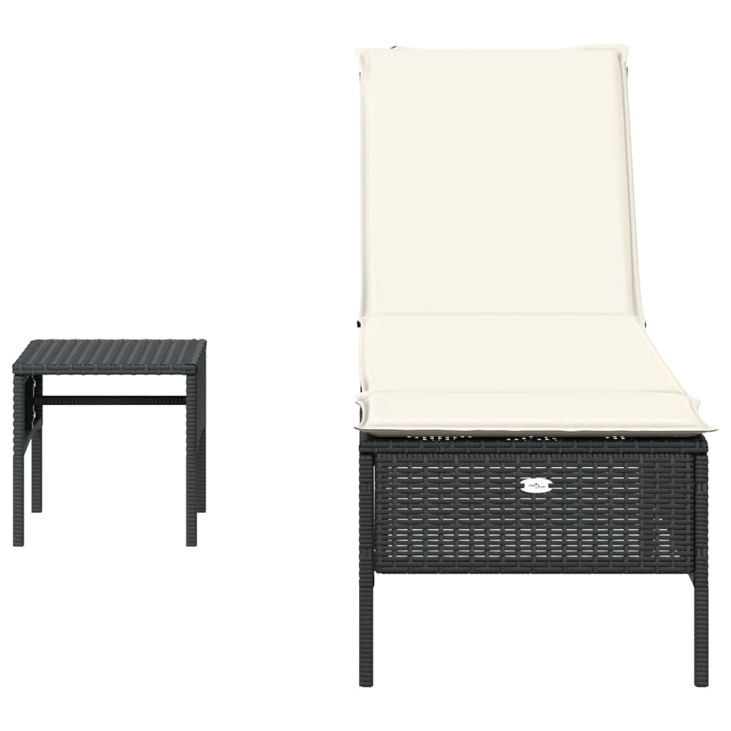 Sonnenliege mit Tisch und Auflage Schwarz Poly-Rattan - heimxxl.de