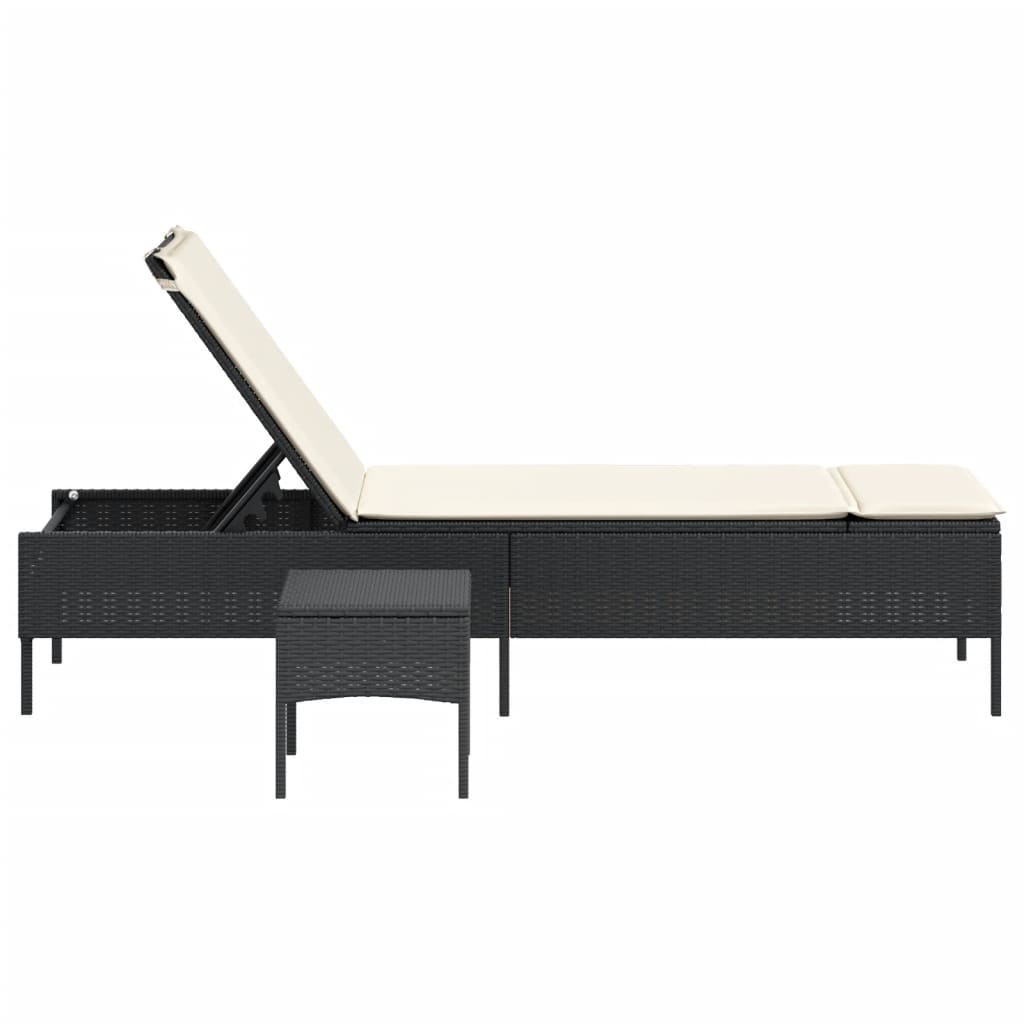 Sonnenliege mit Tisch und Auflage Schwarz Poly-Rattan - heimxxl.de