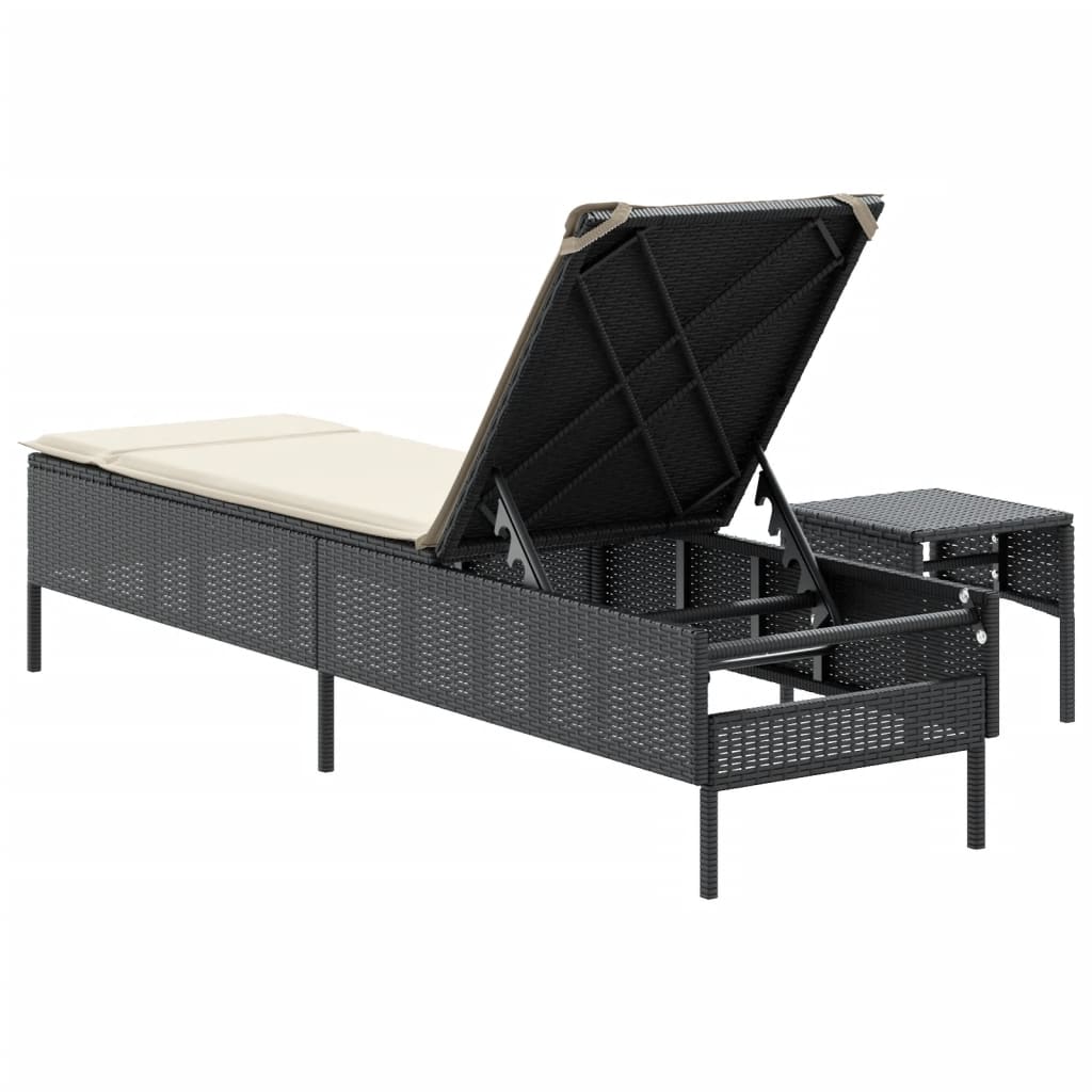 Sonnenliege mit Tisch und Auflage Schwarz Poly-Rattan - heimxxl.de