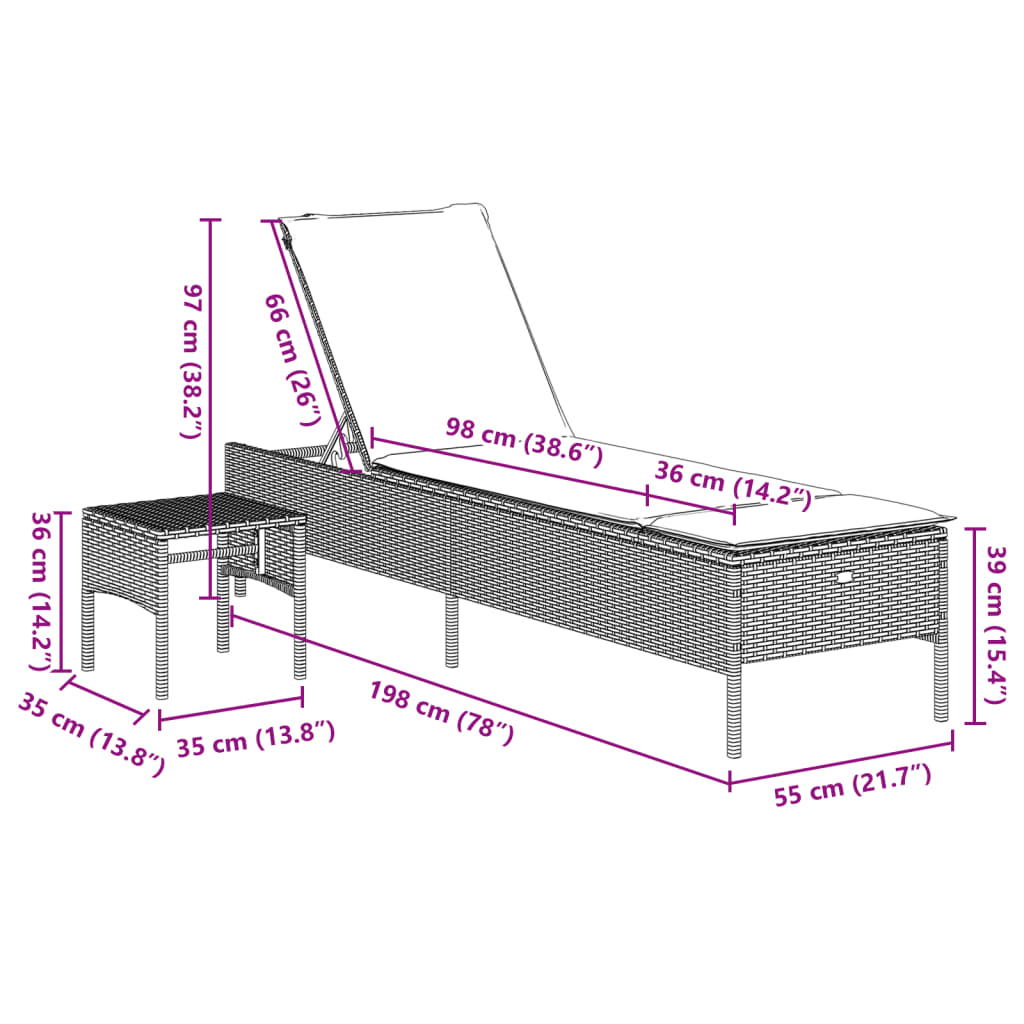 Sonnenliege mit Tisch und Auflage Schwarz Poly-Rattan - heimxxl.de