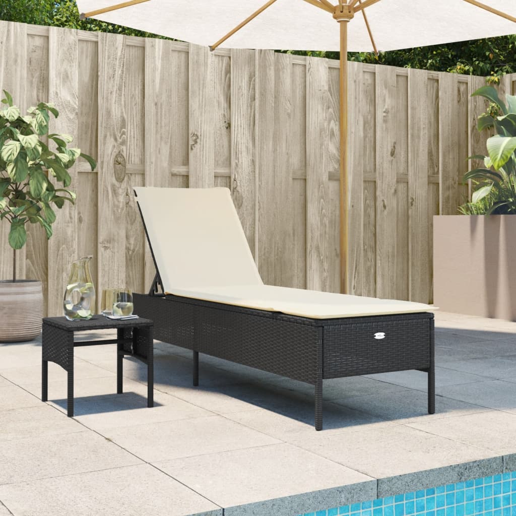 Sonnenliege mit Tisch und Auflage Schwarz Poly-Rattan - heimxxl.de