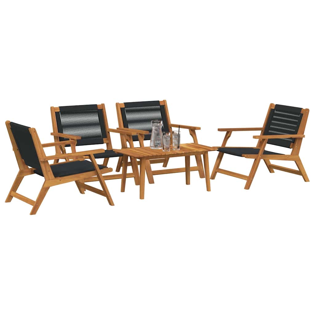 5-teiliges Set aus Gartenstühlen und Tisch - Schwarzes Akazienholz