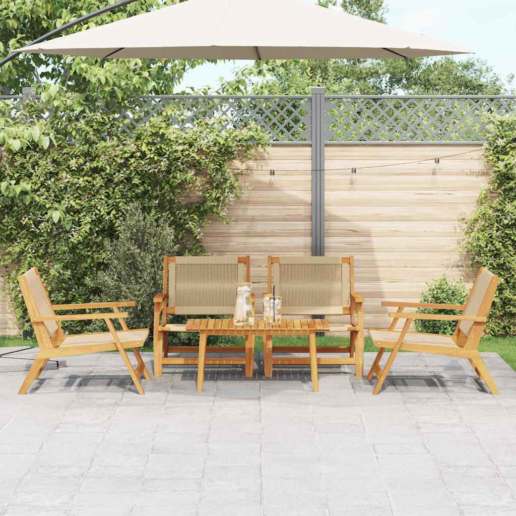 5-teiliges Garten-Set: Beige Akazienholz Stühle und Tisch