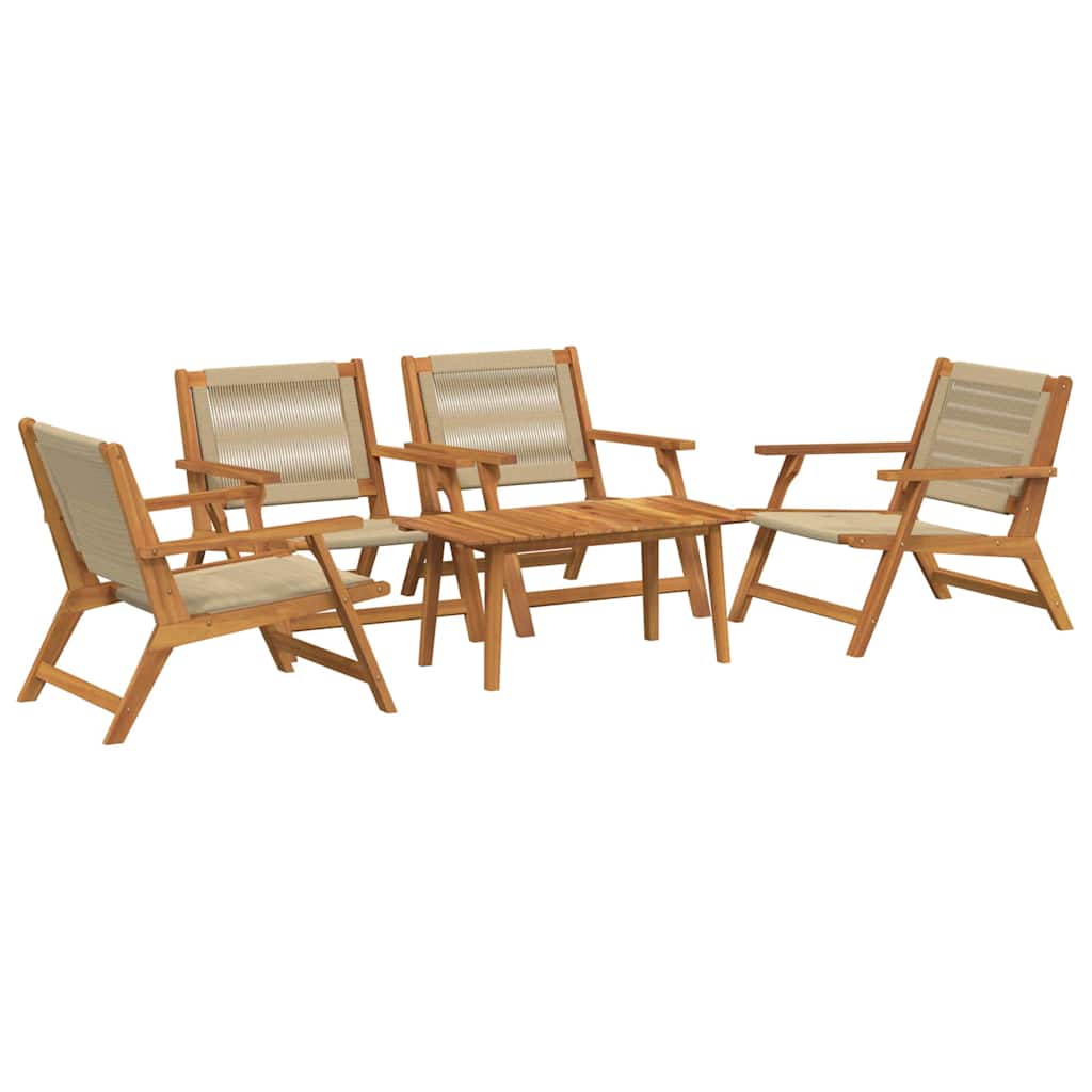5-teiliges Garten-Set: Beige Akazienholz Stühle und Tisch