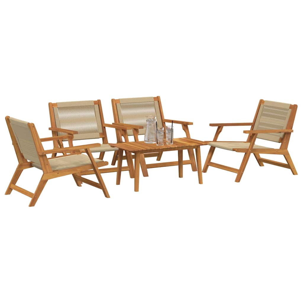 5-teiliges Garten-Set: Beige Akazienholz Stühle und Tisch