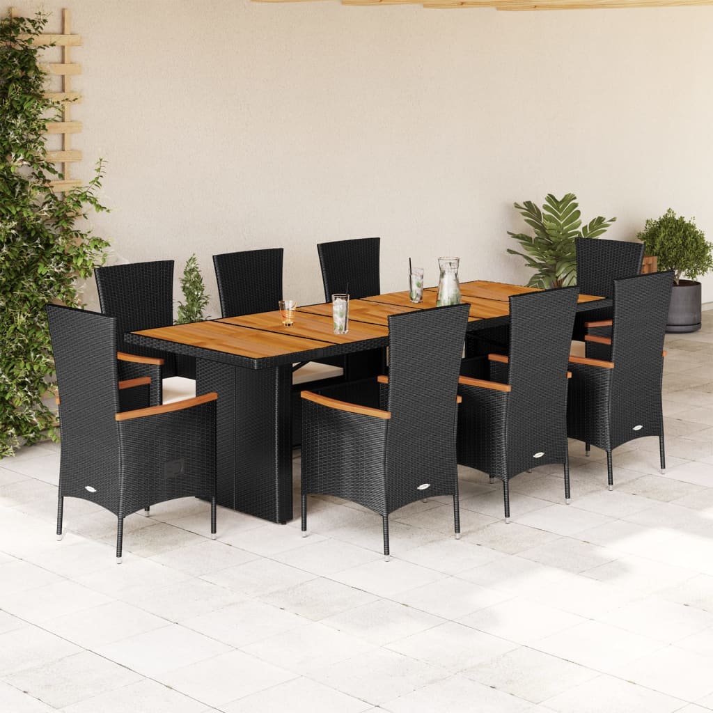 9-tlg. Garten-Essgruppe mit Kissen Schwarz Poly Rattan