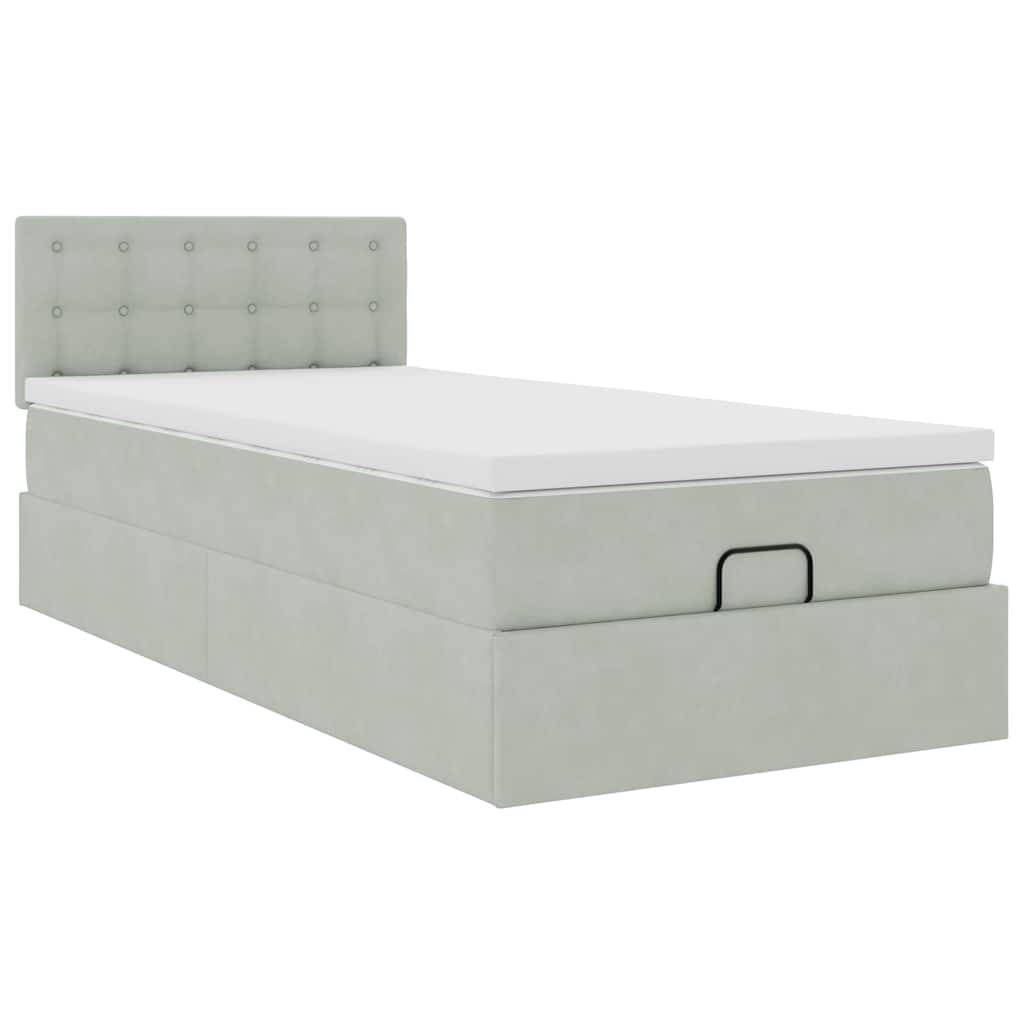Ottoman-Bett mit Matratze & LEDs Hellgrau 100x200 cm Samt