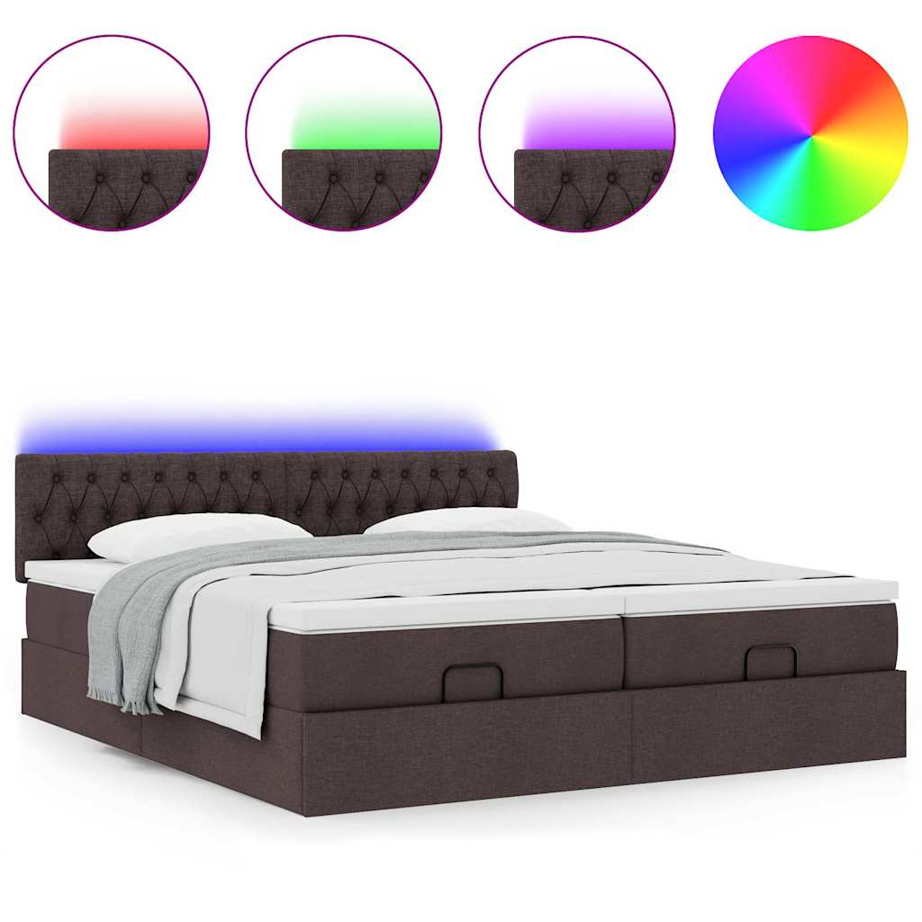 Ottoman-Bett mit Matratzen & LEDs Dunkelbraun 200x200 cm Stoff