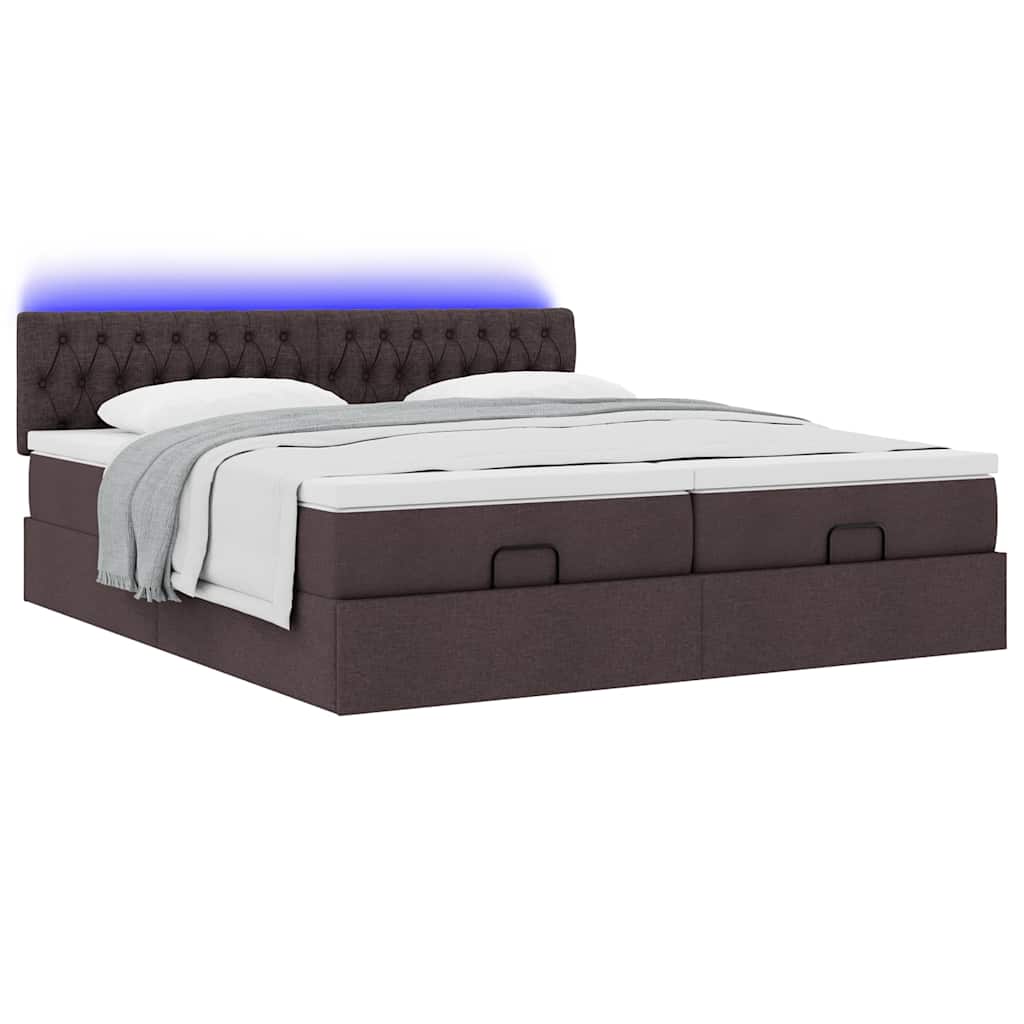 Ottoman-Bett mit Matratzen & LEDs Dunkelbraun 200x200 cm Stoff