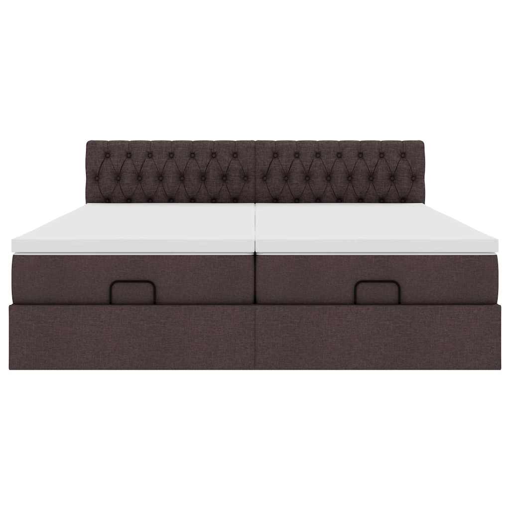 Ottoman-Bett mit Matratzen & LEDs Dunkelbraun 200x200 cm Stoff