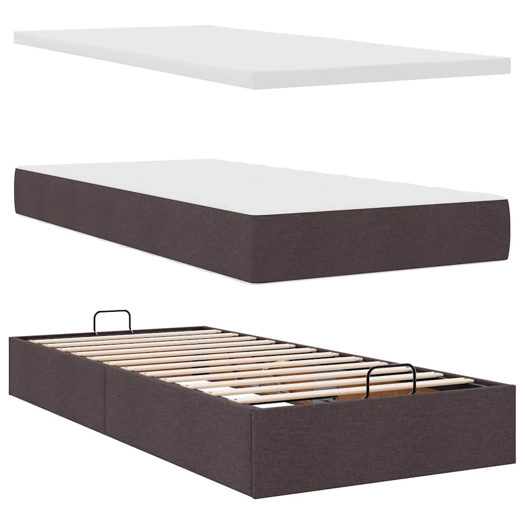 Ottoman-Bett mit Matratzen & LEDs Dunkelbraun 200x200 cm Stoff