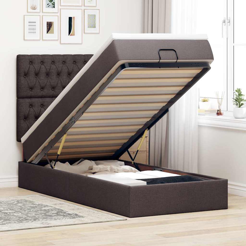 Ottoman-Bett mit Matratze Dunkelbraun 100x200 cm Stoff