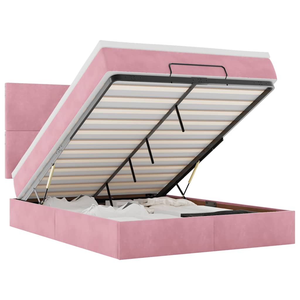Ottoman-Bett mit Matratzen Rosa 140x190 cm Samt
