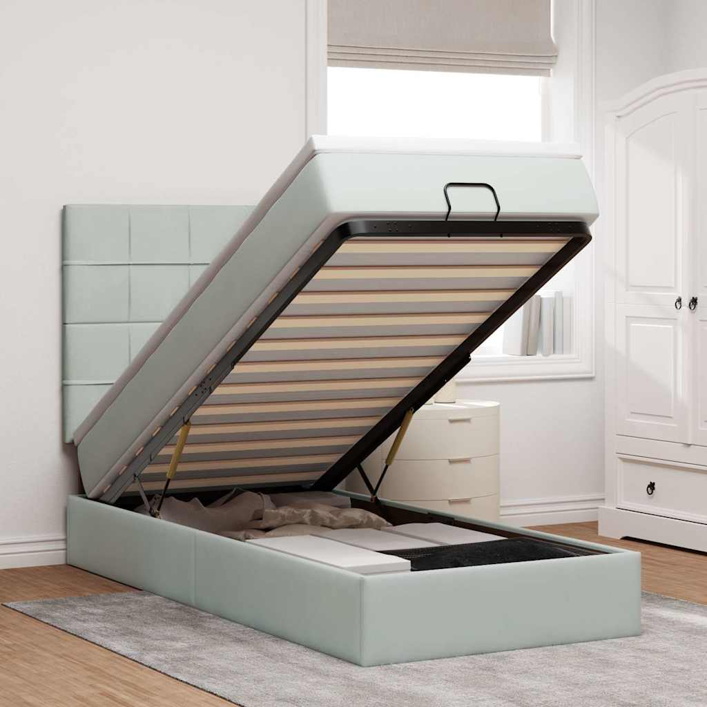Ottoman-Bett mit Matratzen Hellgrau 100x200 cm Samt