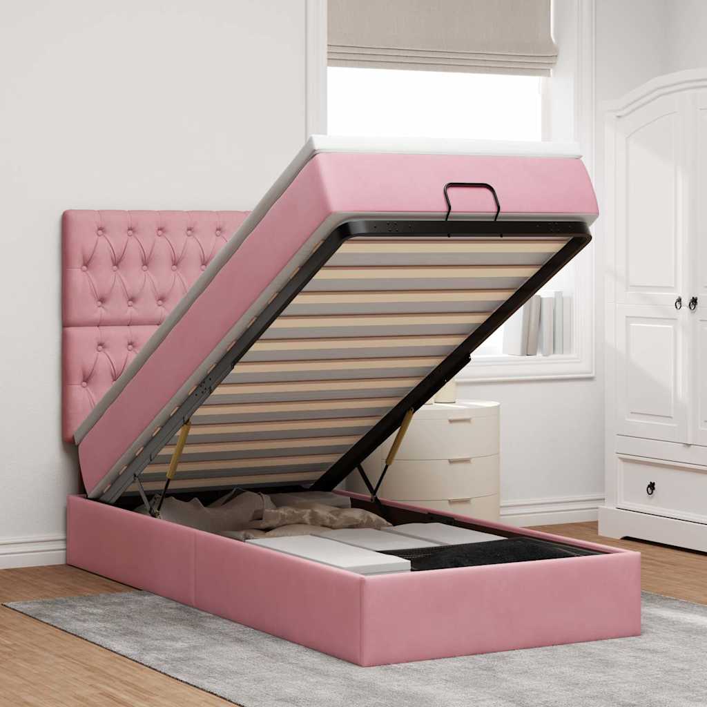 Ottoman-Bett mit Matratzen Rosa 90x200 cm Samt
