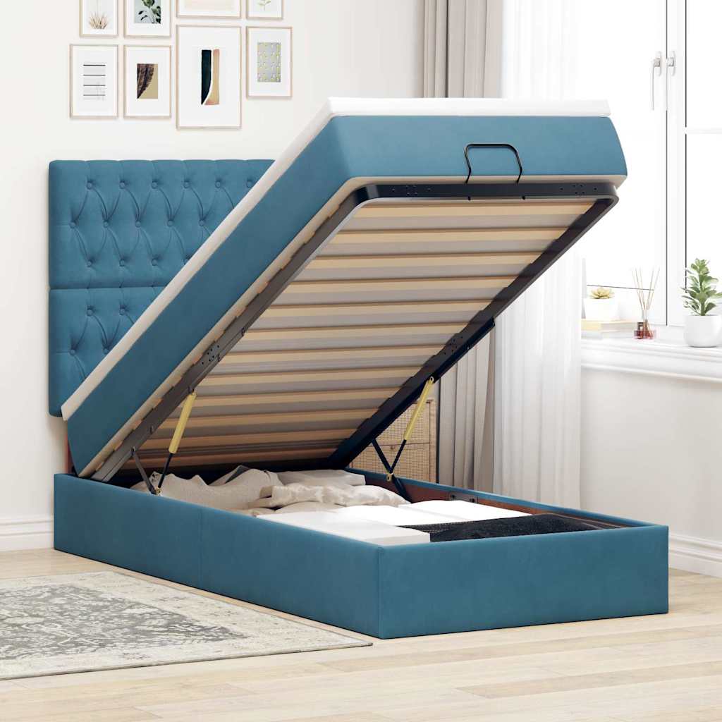 Ottoman-Bett mit Matratzen Dunkelblau 100x200 cm Samt
