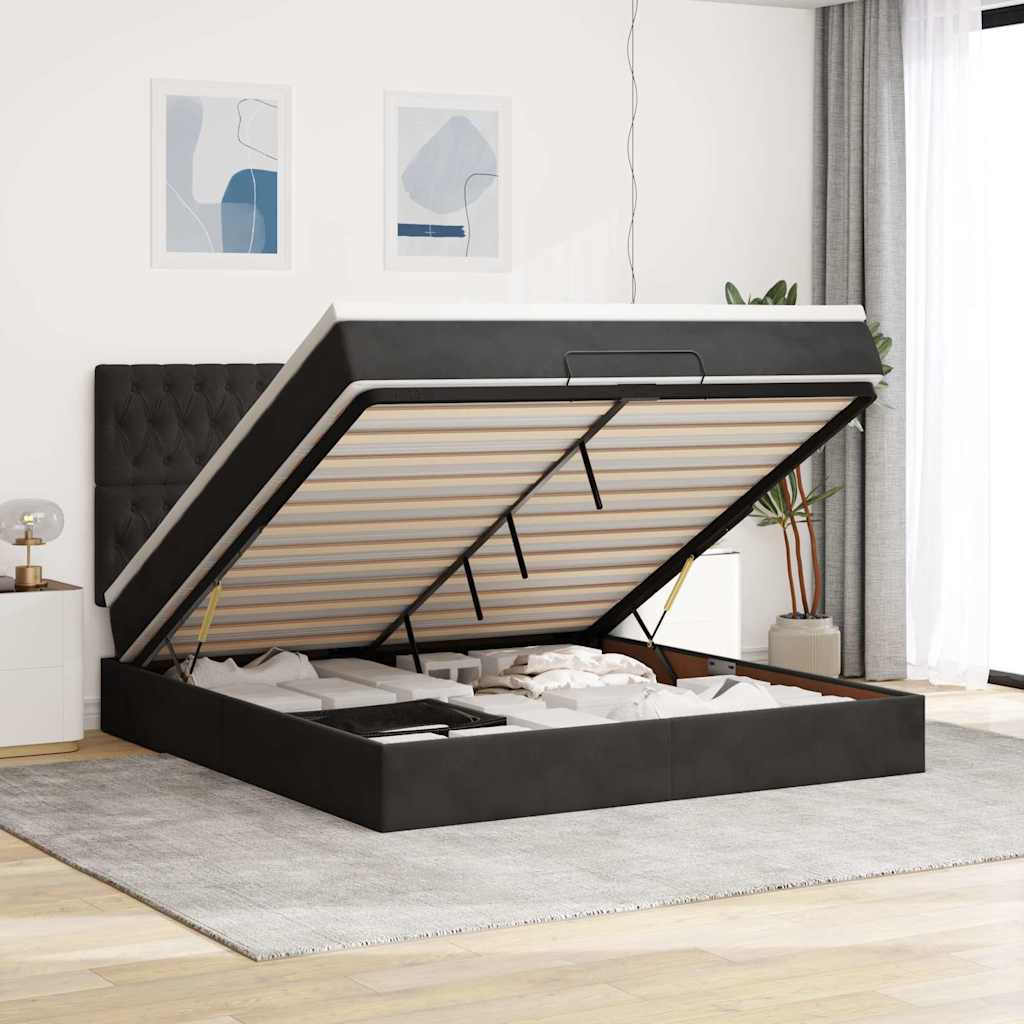 Ottoman-Bett mit Matratzen Schwarz 160x200 cm Samt