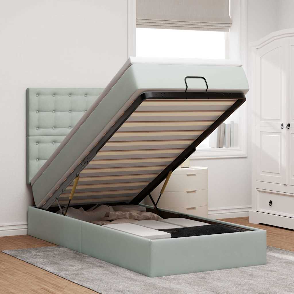 Ottoman-Bett mit Matratzen Hellgrau 100x200 cm Samt