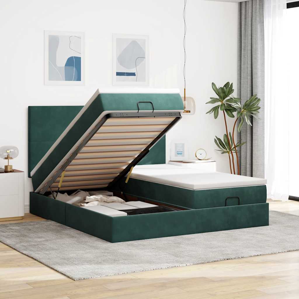 Ottoman-Bett mit Matratzen Dunkelgrün 180x200 cm Samt