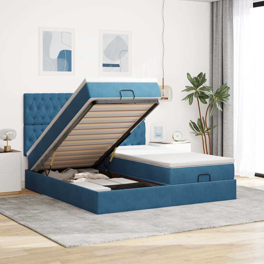 Ottoman-Bett mit Matratzen Dunkelblau 200x200 cm Samt