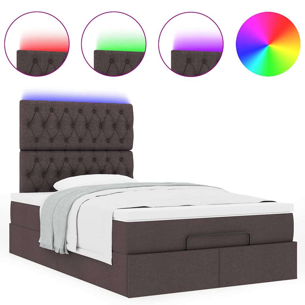 Ottoman-Bett mit Matratze & LEDs Dunkelbraun 120x200 cm Stoff