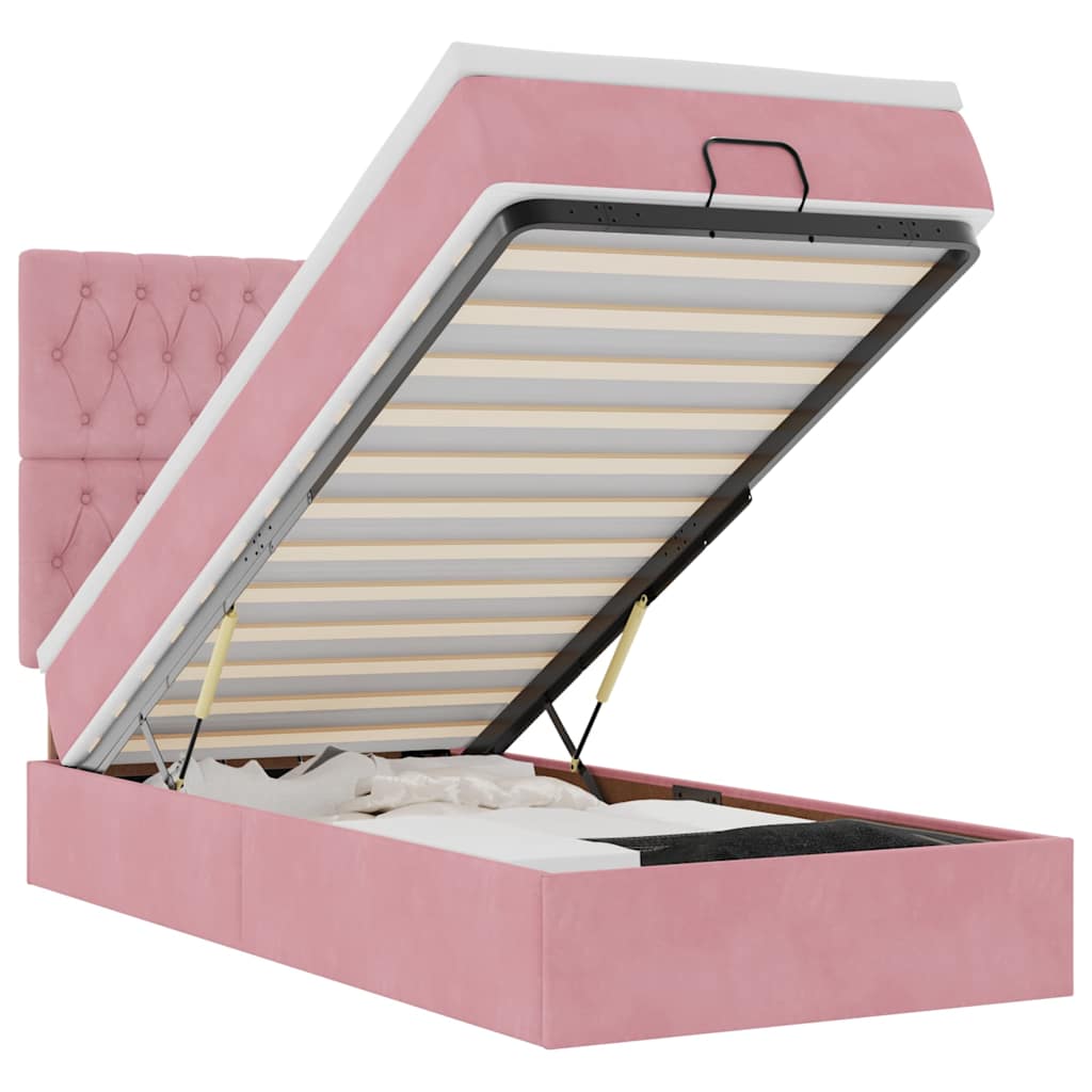 Ottoman-Bett mit Matratzen & LEDs Rosa 90x200 cm Samt