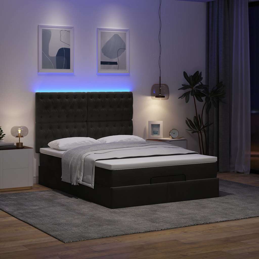 Ottoman-Bett mit Matratzen & LEDs Schwarz 140x200 cm Samt