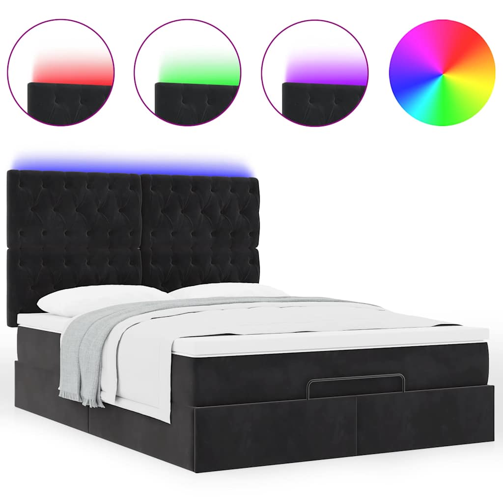 Ottoman-Bett mit Matratzen & LEDs Schwarz 140x200 cm Samt