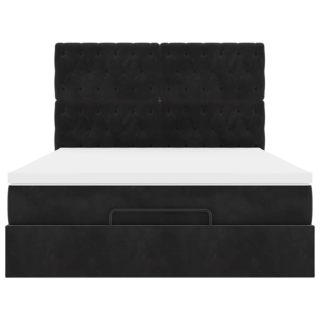 Ottoman-Bett mit Matratzen & LEDs Schwarz 140x200 cm Samt