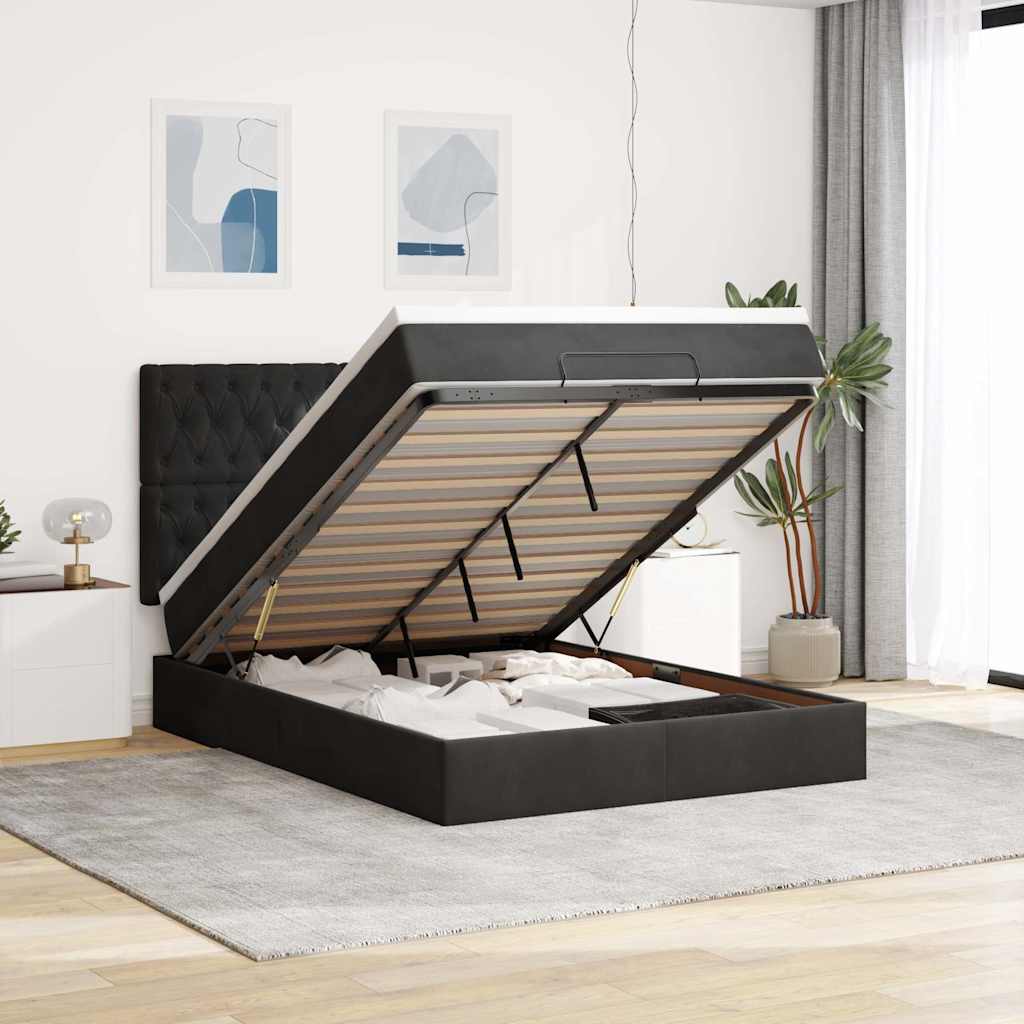 Ottoman-Bett mit Matratzen & LEDs Schwarz 140x200 cm Samt