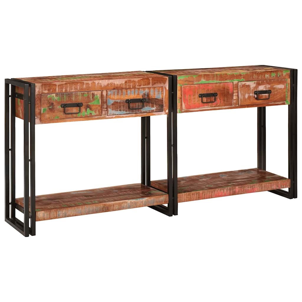 Konsolentische Set von 2 mit Schubladen, Buntes Massivholz Reclaimed