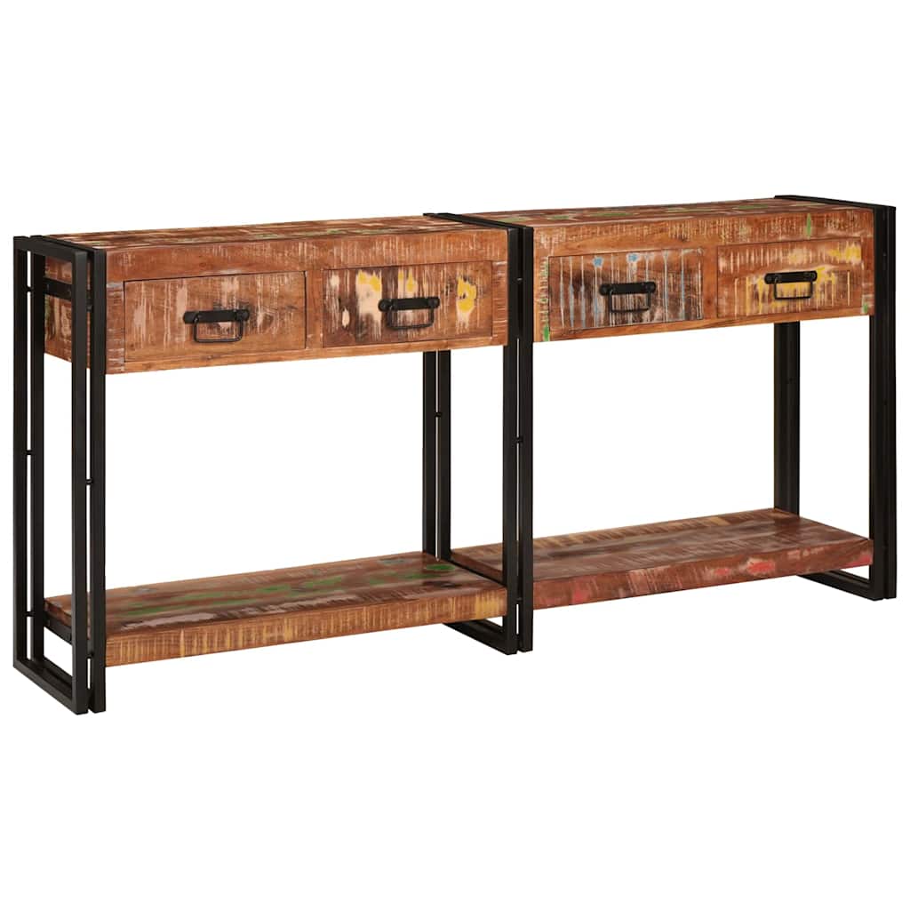 Konsolentische Set von 2 mit Schubladen, Buntes Massivholz Reclaimed