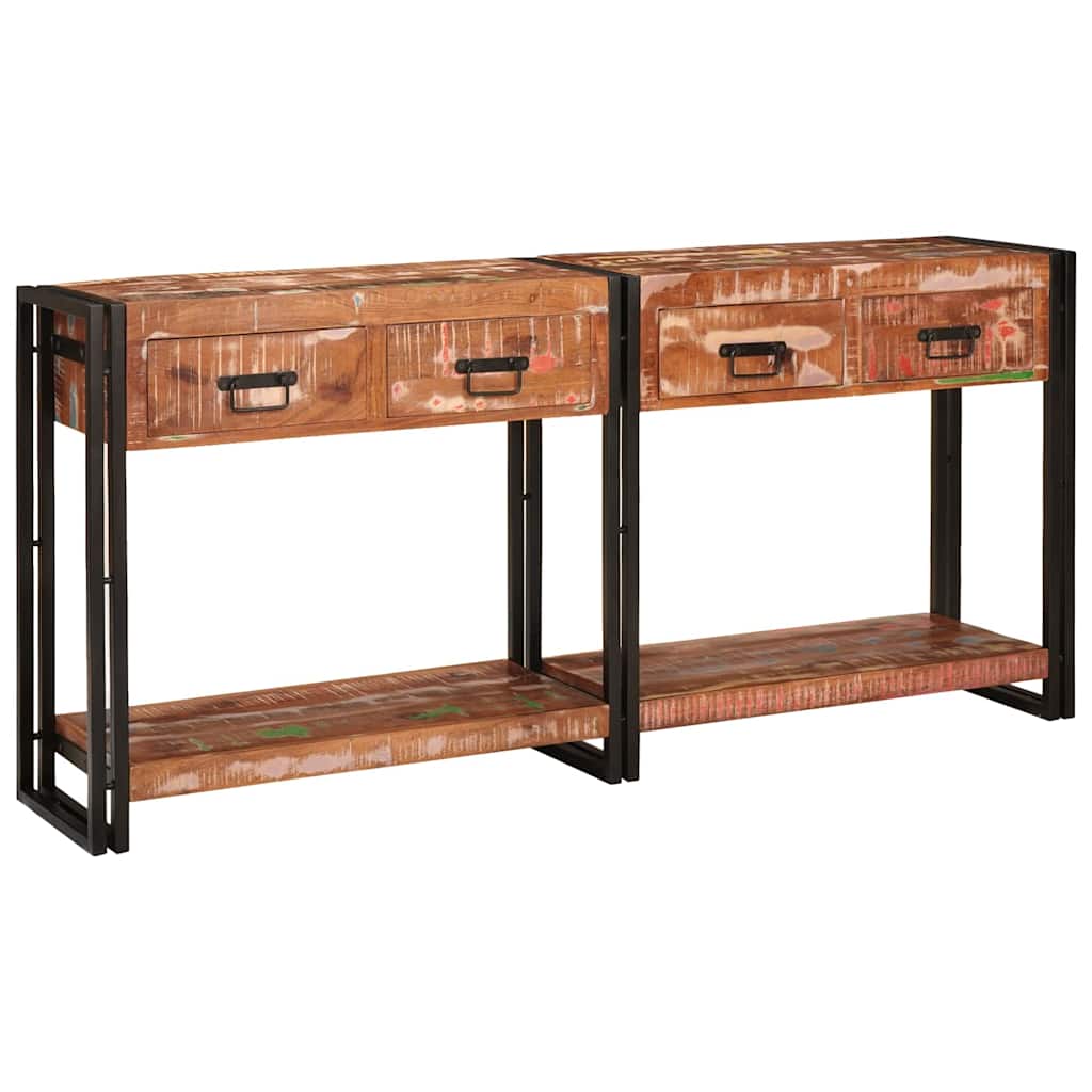 Konsolentische Set von 2 mit Schubladen, Buntes Massivholz Reclaimed