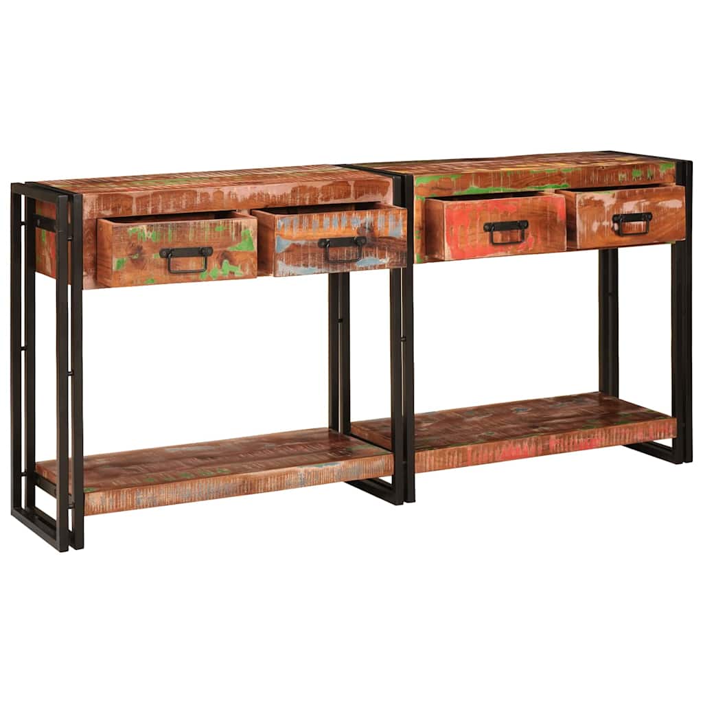 Konsolentische Set von 2 mit Schubladen, Buntes Massivholz Reclaimed