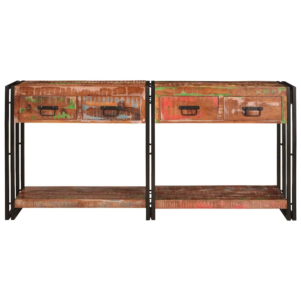 Konsolentische Set von 2 mit Schubladen, Buntes Massivholz Reclaimed