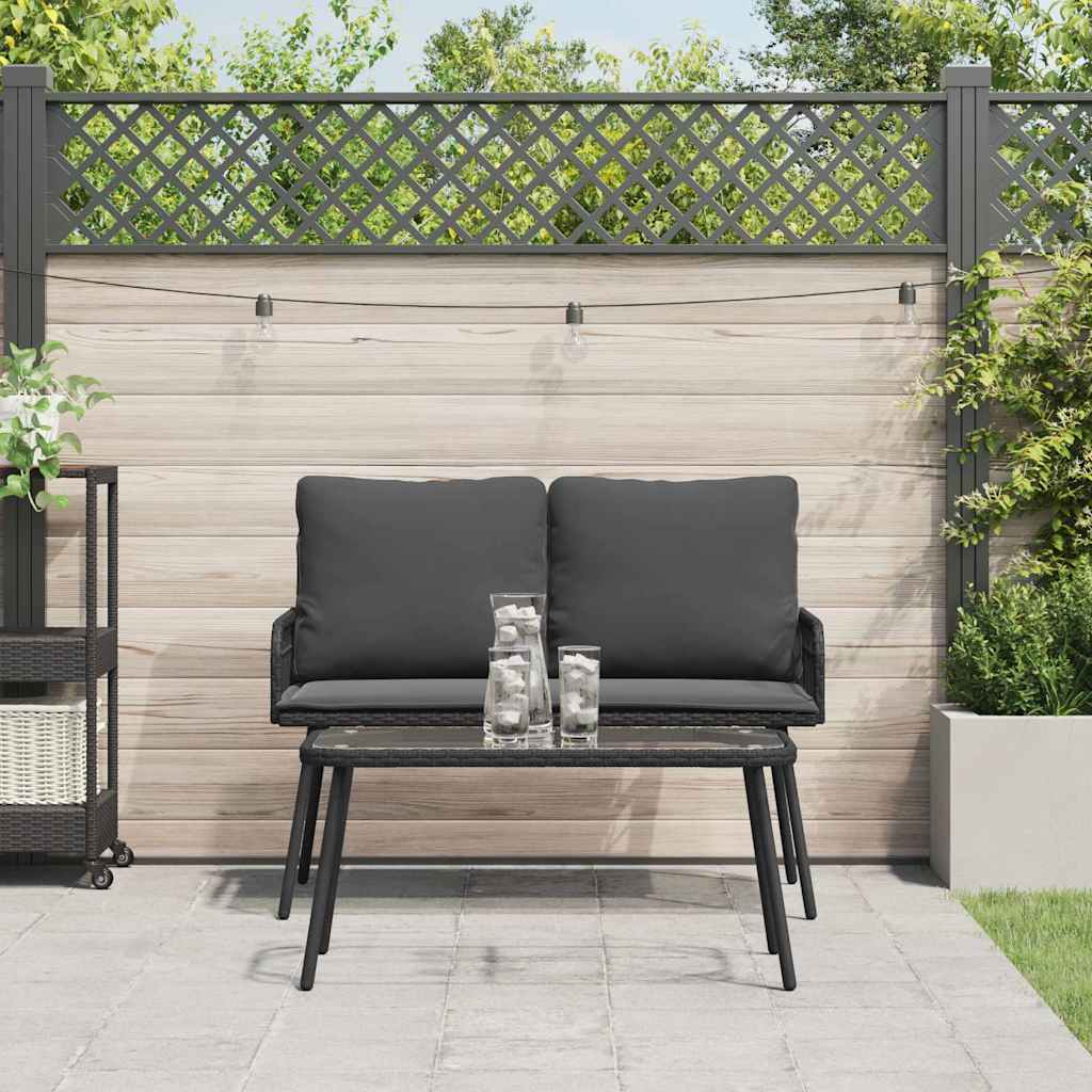 2-tlg. Garten-Essgruppe mit Kissen Schwarz Poly Rattan