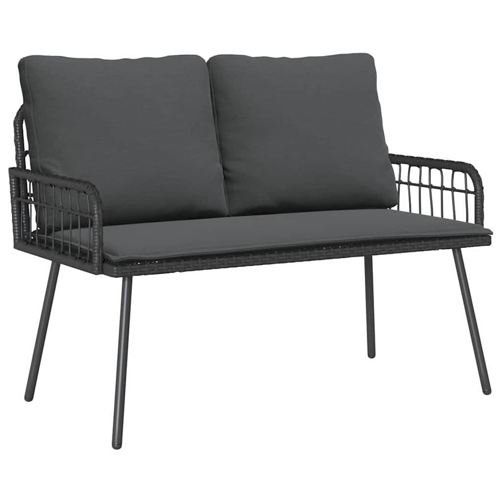 2-tlg. Garten-Essgruppe mit Kissen Schwarz Poly Rattan