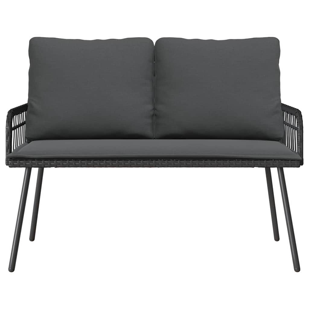 2-tlg. Garten-Essgruppe mit Kissen Schwarz Poly Rattan