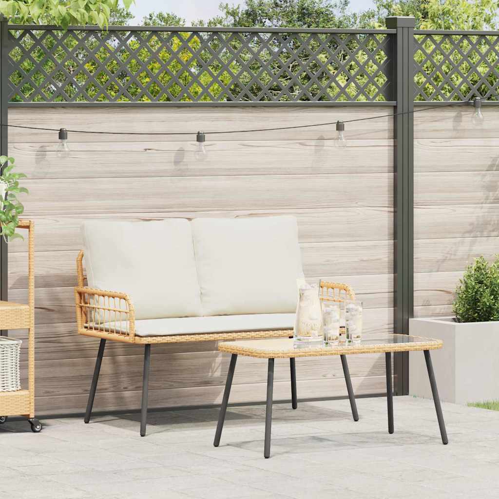 2-tlg. Garten-Essgruppe mit Kissen Natur Poly Rattan