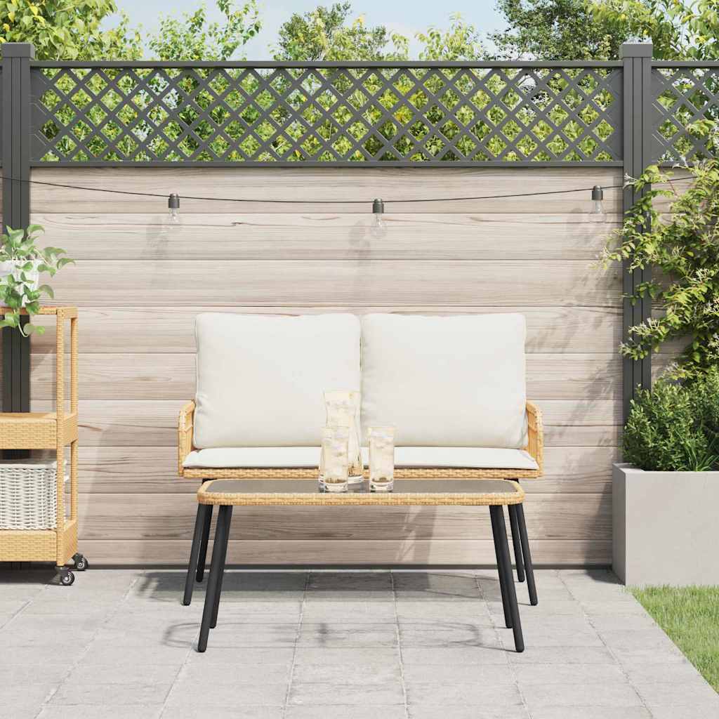 2-tlg. Garten-Essgruppe mit Kissen Natur Poly Rattan