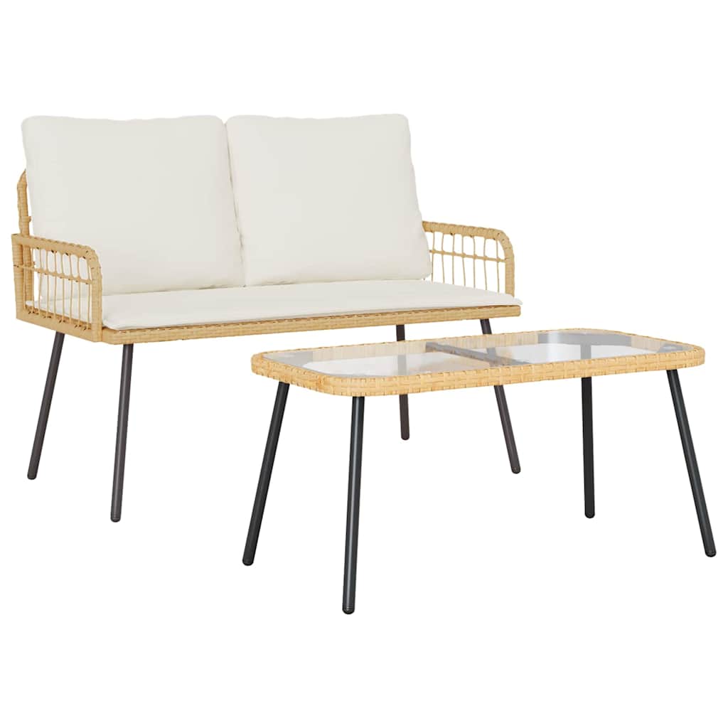 2-tlg. Garten-Essgruppe mit Kissen Natur Poly Rattan