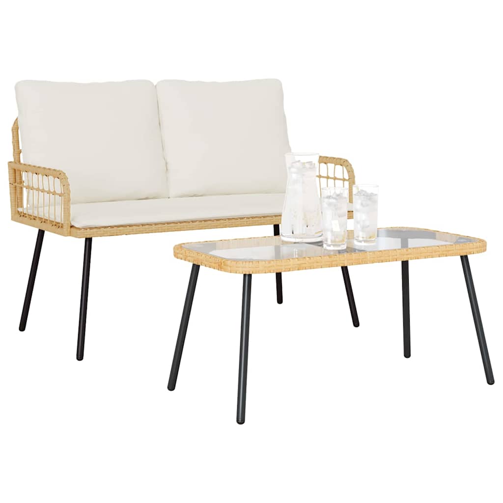 2-tlg. Garten-Essgruppe mit Kissen Natur Poly Rattan