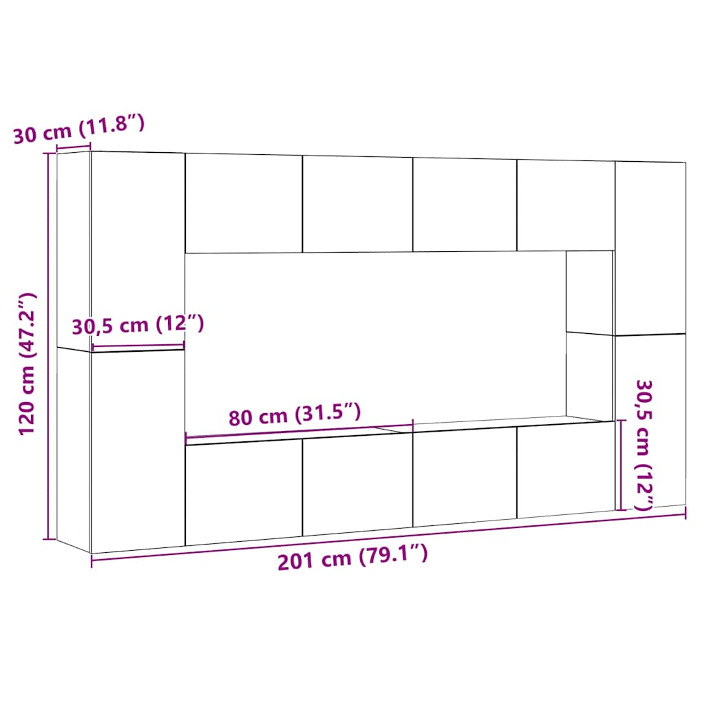 8-tlg. TV-Schrank-Set Wandmontage Artisan-Eiche Holzwerkstoff