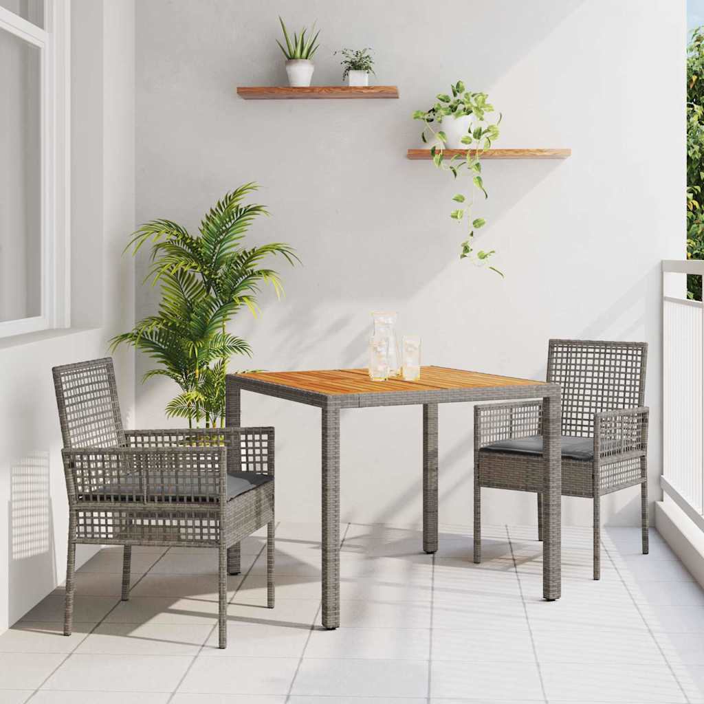 3-teiliges Gartenset mit Kissen in grau aus Poly Rattan
