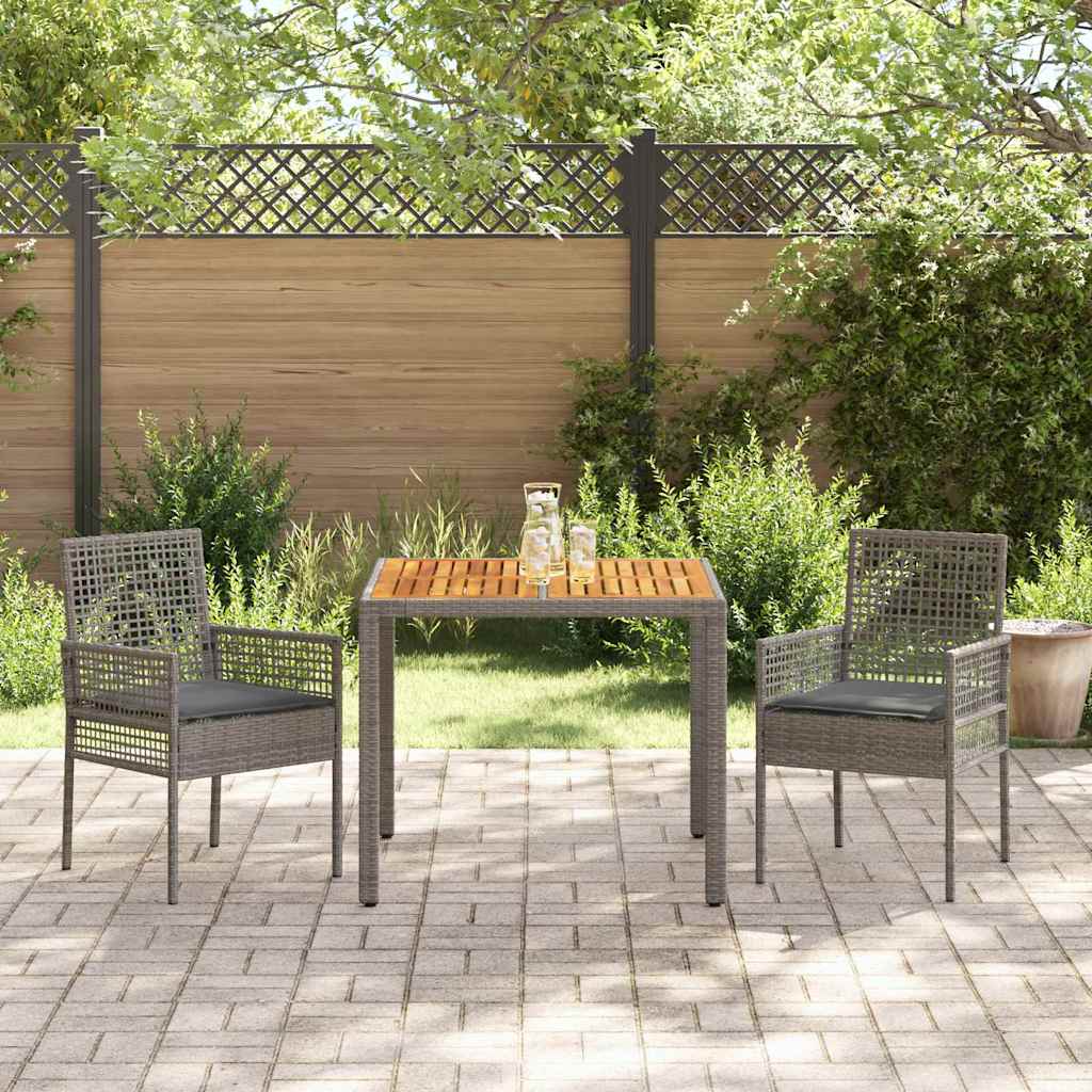 3-teiliges Gartenset mit Kissen in grau aus Poly Rattan