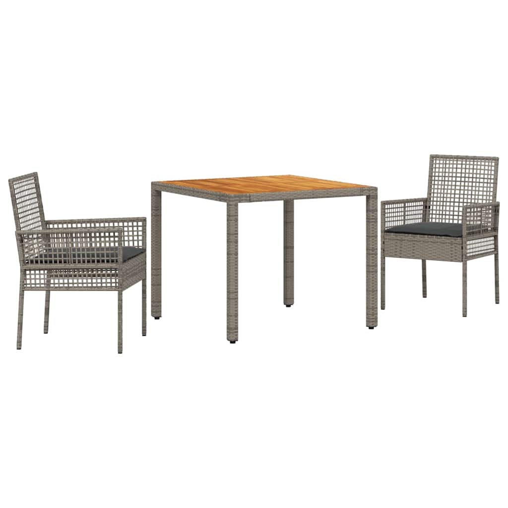 3-teiliges Gartenset mit Kissen in grau aus Poly Rattan