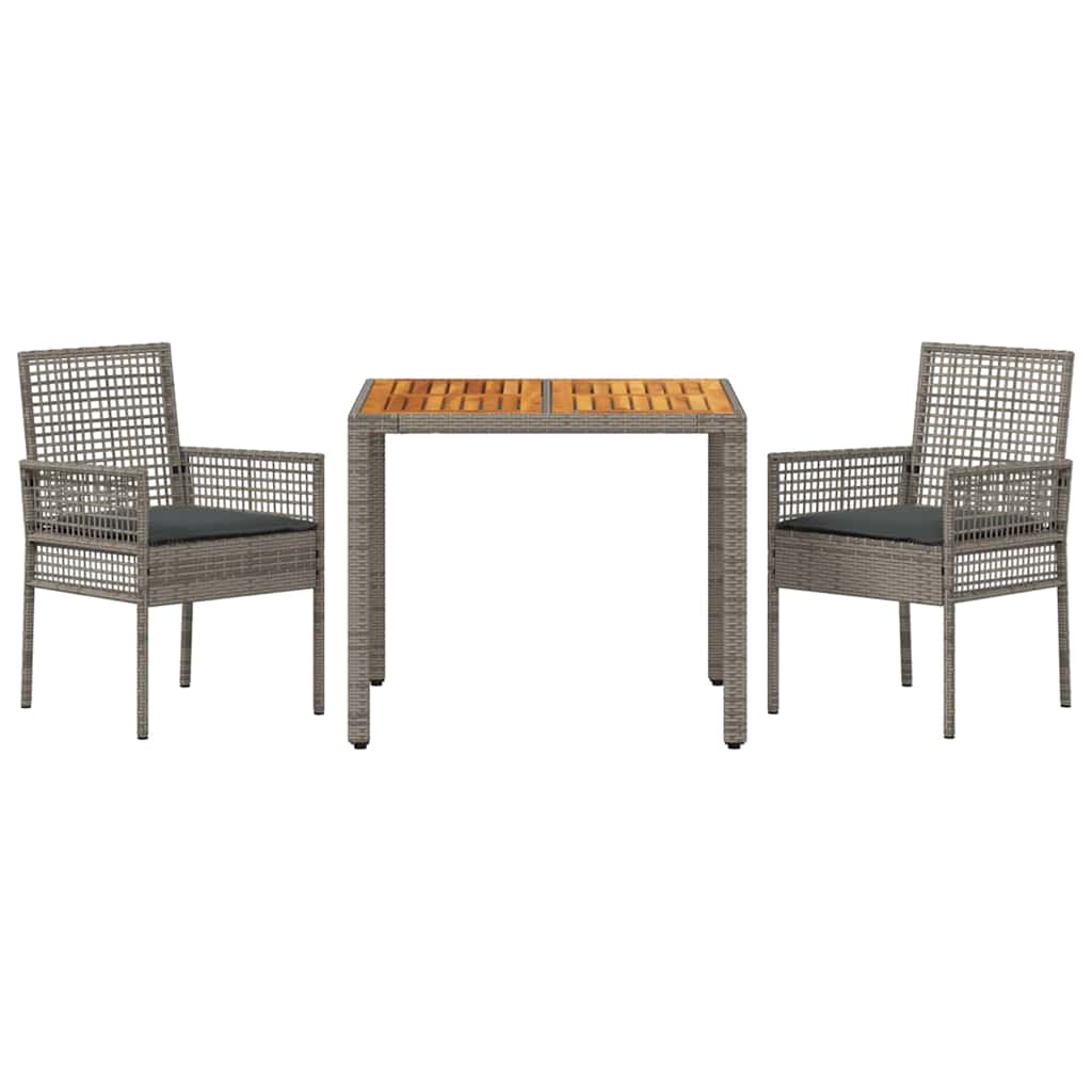 3-teiliges Gartenset mit Kissen in grau aus Poly Rattan