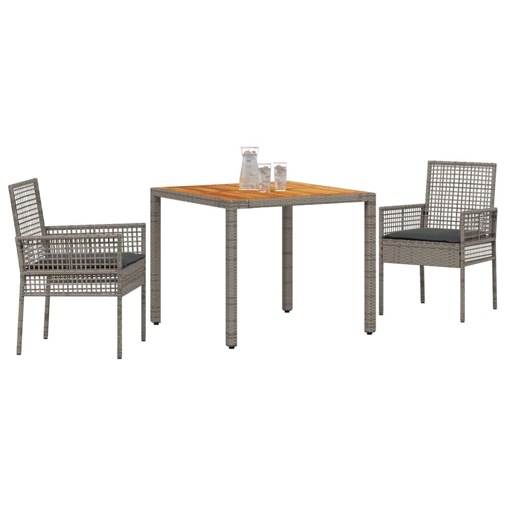 3-teiliges Gartenset mit Kissen in grau aus Poly Rattan