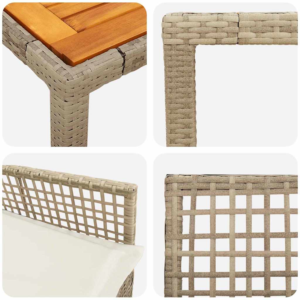 3-teiliges Garten-Essset mit Kissen Beige Poly Rattan