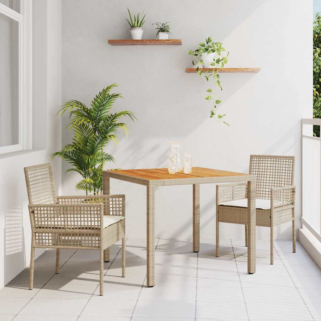 3-teiliges Garten-Essset mit Kissen Beige Poly Rattan